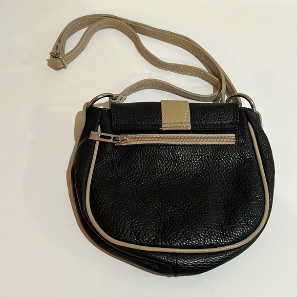 Borse In Pelle Black Tan Pebbled Leather Crossbody Purse Italian Bag Quality - Picture 3 of 10